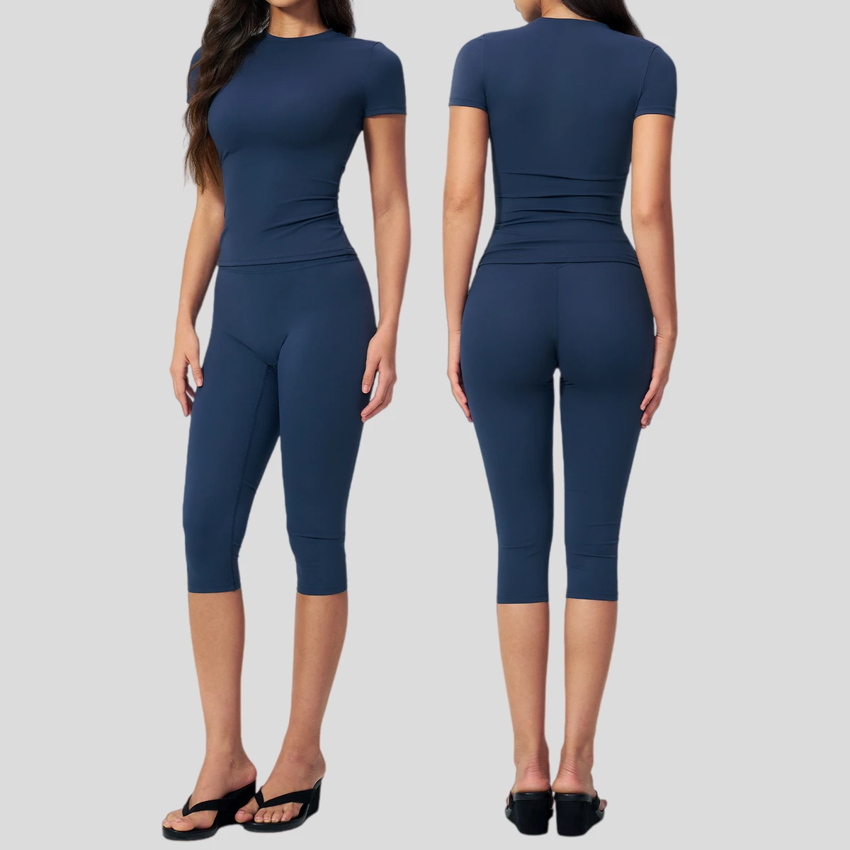Women Breathable Tight Yoga Suit High Waist Shaping Quick Dry Fitness 7/8 Pants Fashion Casual Sports Tracksuit for Ladies