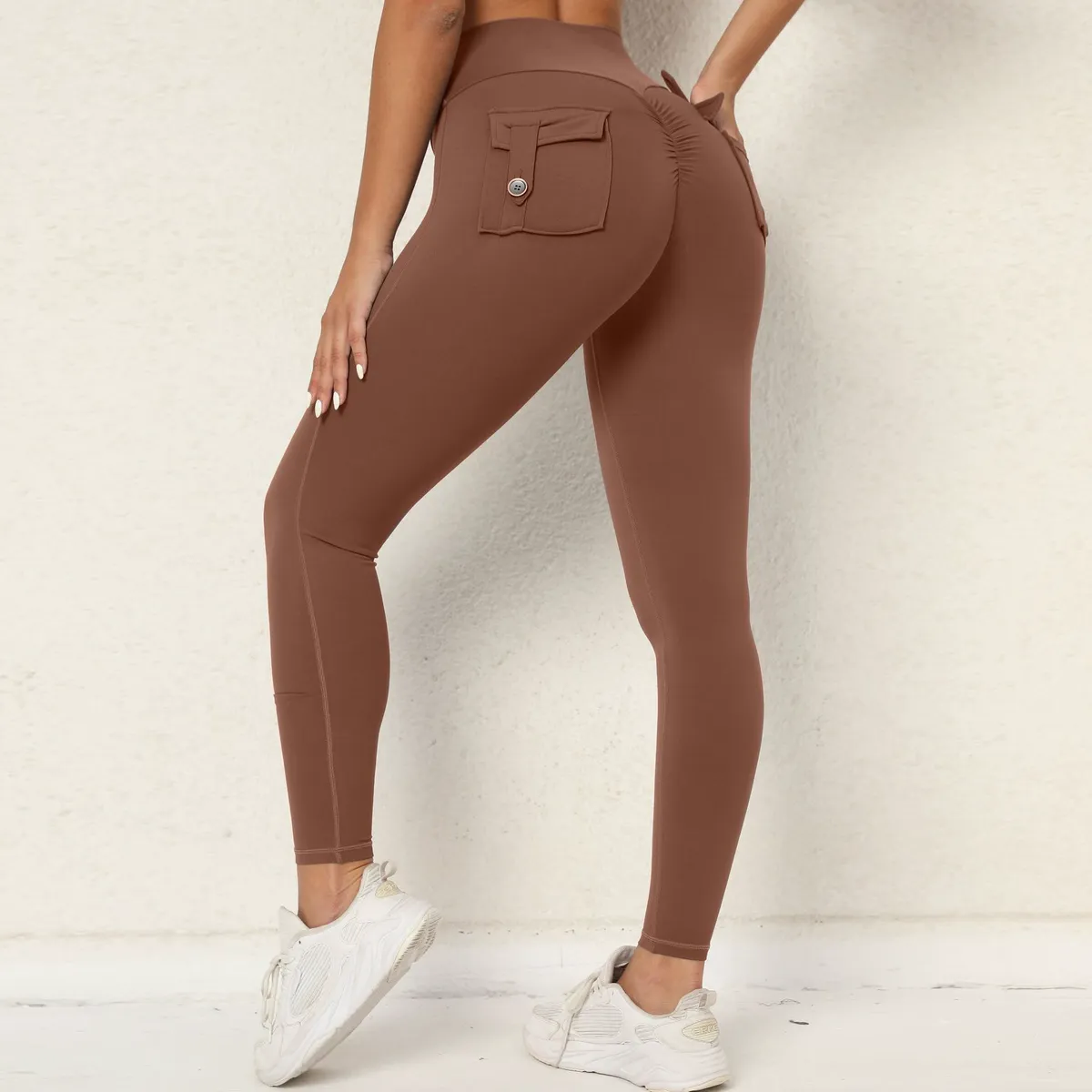 Women High Waist Slim Four Way Stretch Running Tights Cargo Pocket Butt Lift Quick Dry Sports Yoga Leggings