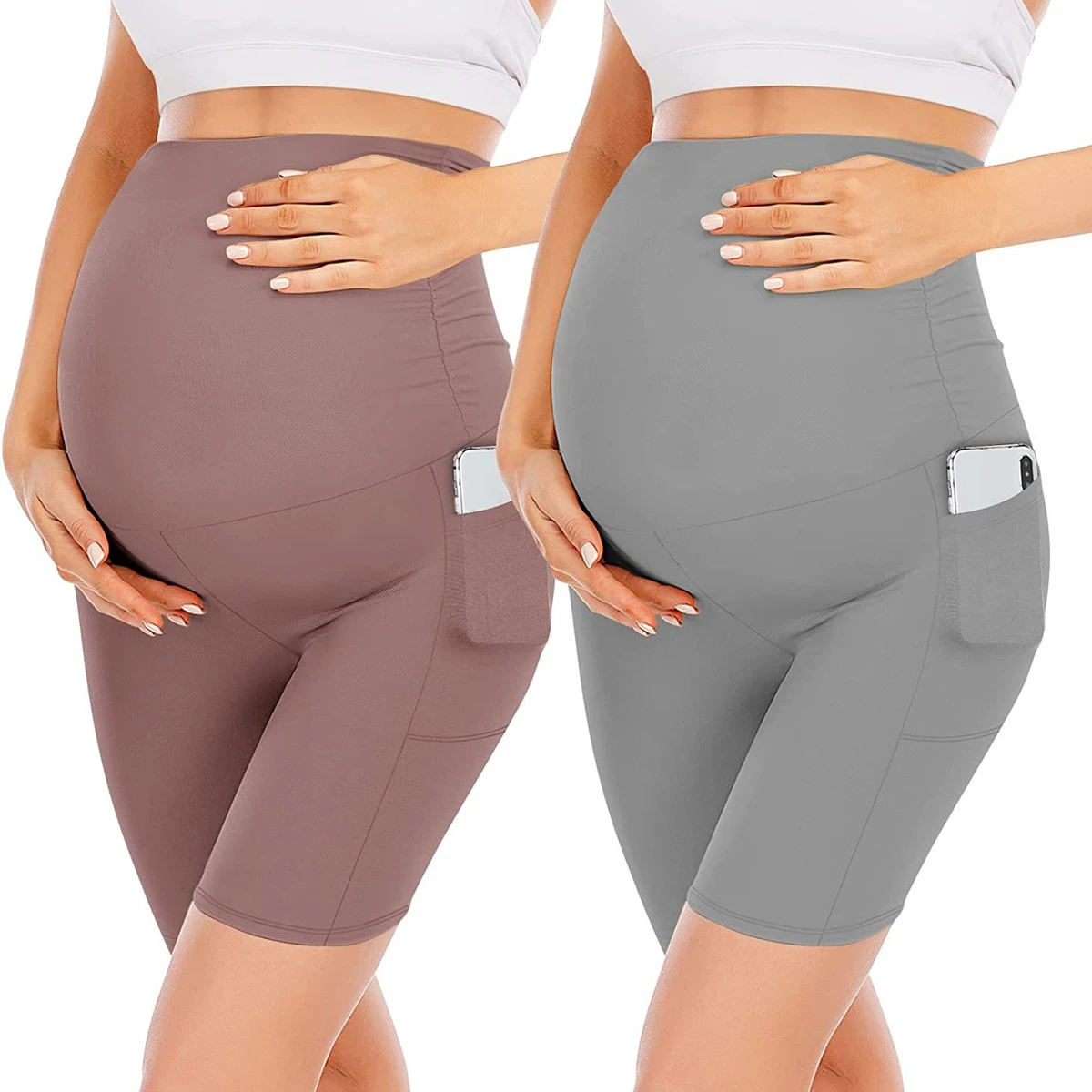 European American Five-Point Pocket High Waist Slim-Fit Pregnant Women's Yoga Pants Cross-Border Sports Fitness Leggings