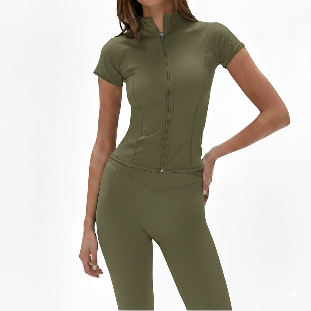 Premium Womens Zipper Yoga Jacket And Leggings Set Two Piece High Waist Fitness Workout Activewear Clothing