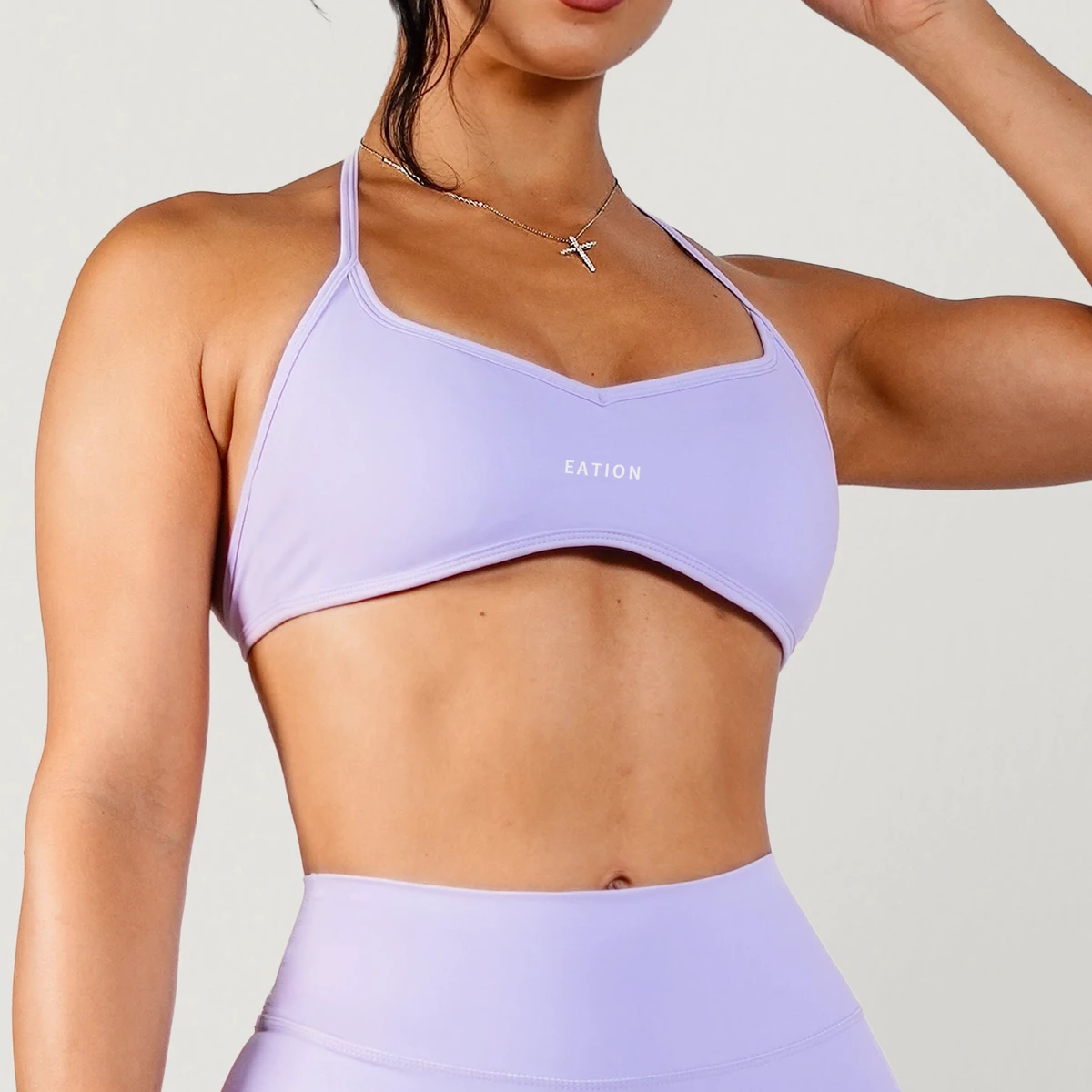 Halter Neck Sports Bra for Women Backless Light Impact Removable Cups Nylon Spandex Fabric Fitness Yoga Wear Gym Activewear