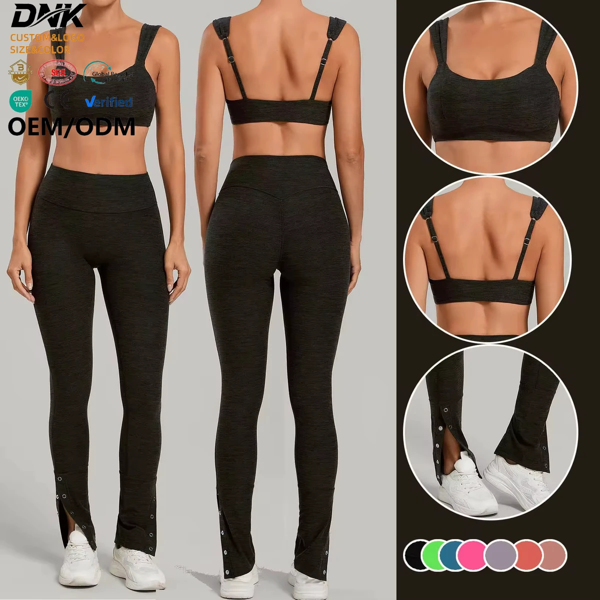 HP-QS0032 Square Neck Yoga Set with Adjustable Wide Shoulder Straps Breathable High Waist Tummy Control Outfits for Ladies