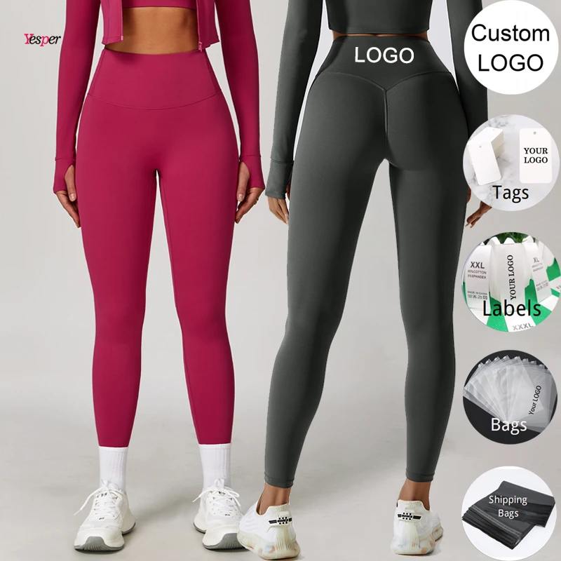 High Waisted Butt Lift Fitness Gym Leggings For Women Custom Logo Yoga Pants With Elastic Waist Closure Solid Pattern