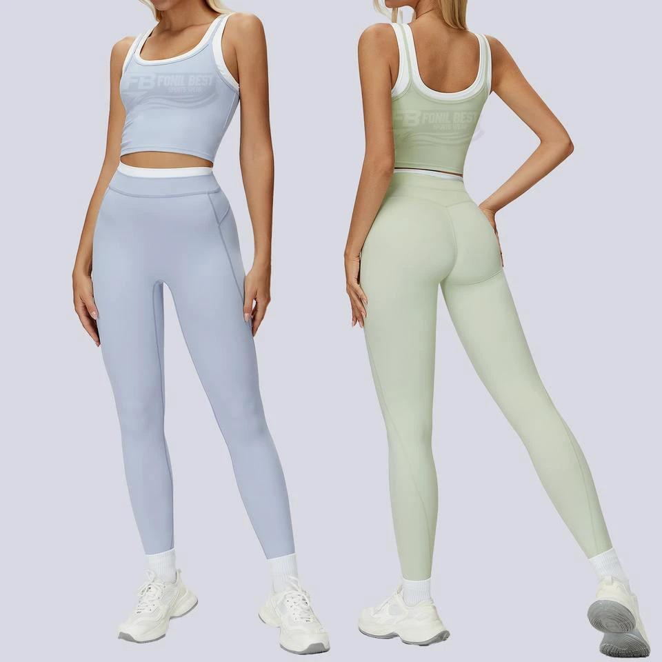 Women's Athletic Solid Four-Piece Customizable Sports Set Removable Pads High-Waisted Butt-Lifting Leggings Breathable Elastic