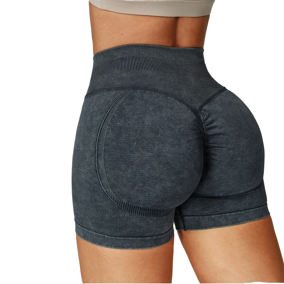 Women's High Waist Hip Shorts Cross-Border Seamless Sandy Yoga Pants Tight Running Sports Fitness Shorts Spandex/Nylon Solid
