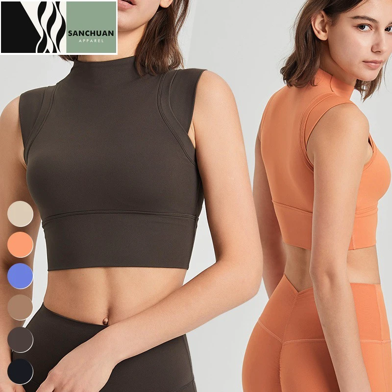 High Support Integrated Sports Bra Quick Dry Running Fitness Bra High Neck Yoga Top Sexy Breathable Women's High Elastic