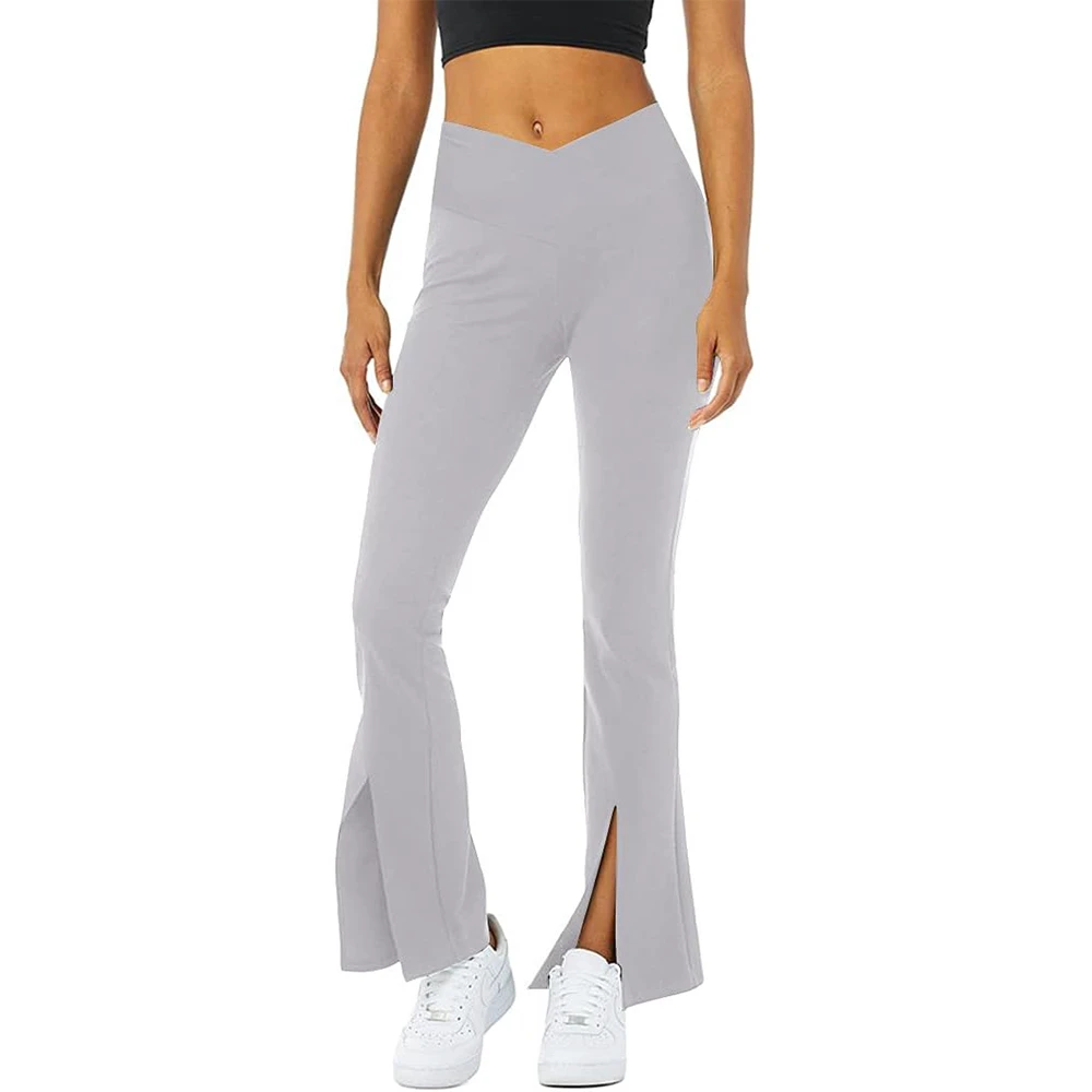 Womens High Waist Bootcut Yoga Leggings with Split Hem Slim Fit Workout Pants