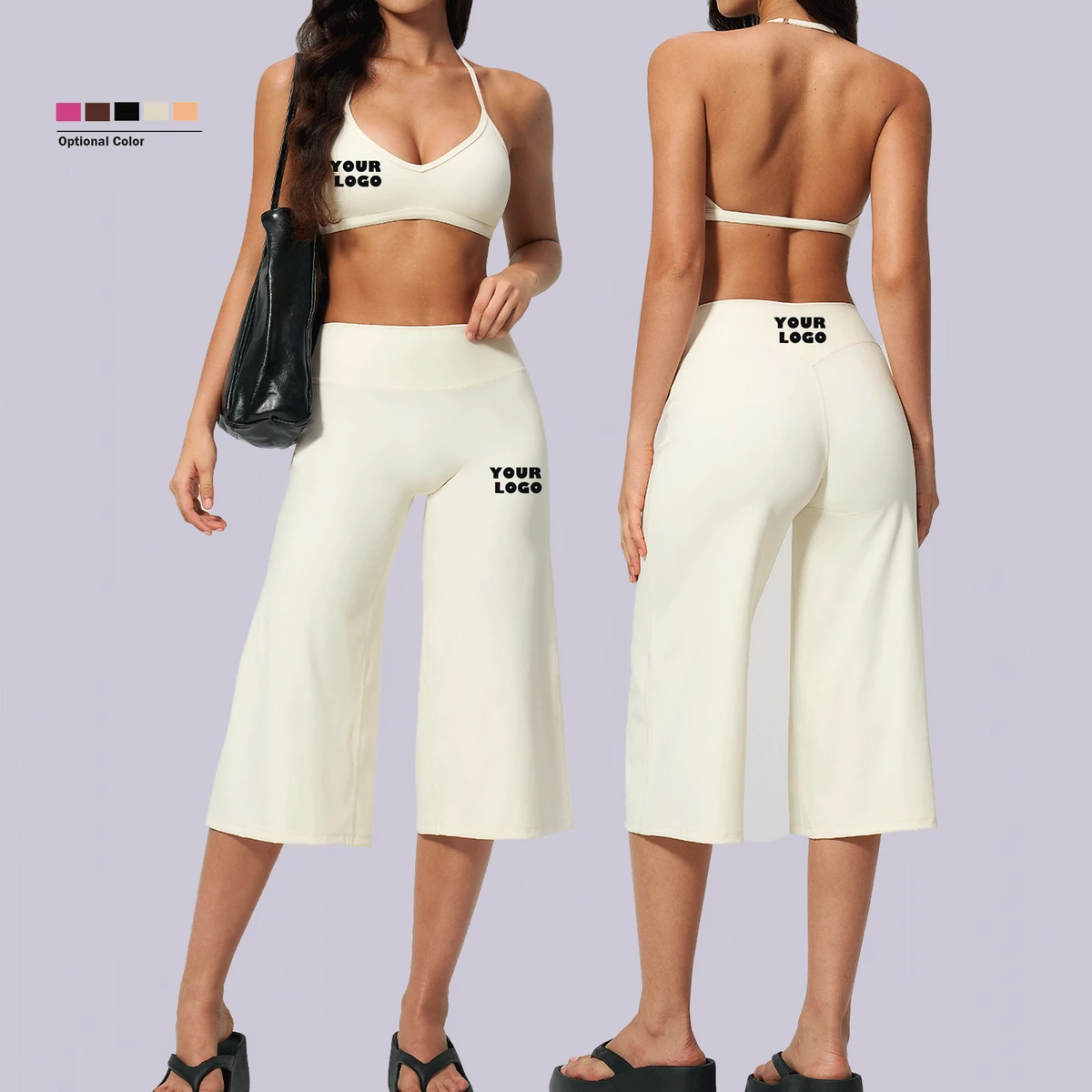 2026 New Halter Crop Top & Capri Wide Leg Pants Set | Sexy 2 Piece Yoga Outfits | Summer Ribbed Loungewear Suit Manufacturer