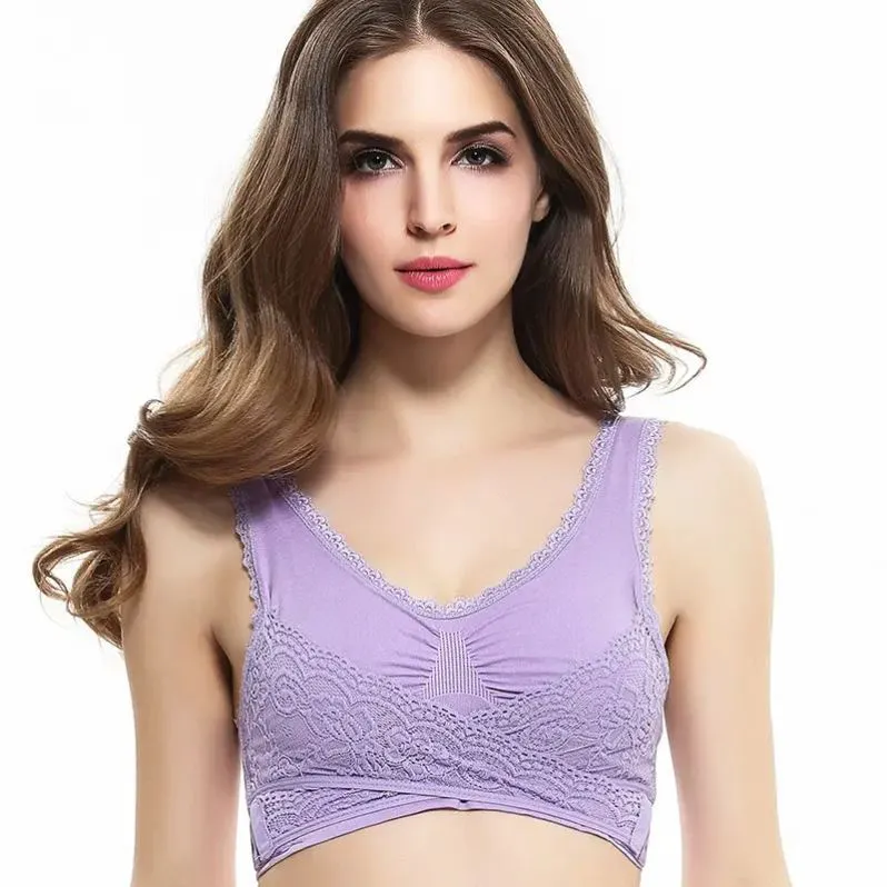 Front Cross Lace Side Buckles Adjustable Bra Plus Size Padded Wireless Shockproof Removable Cup Vest Sports BH Seamless Bra