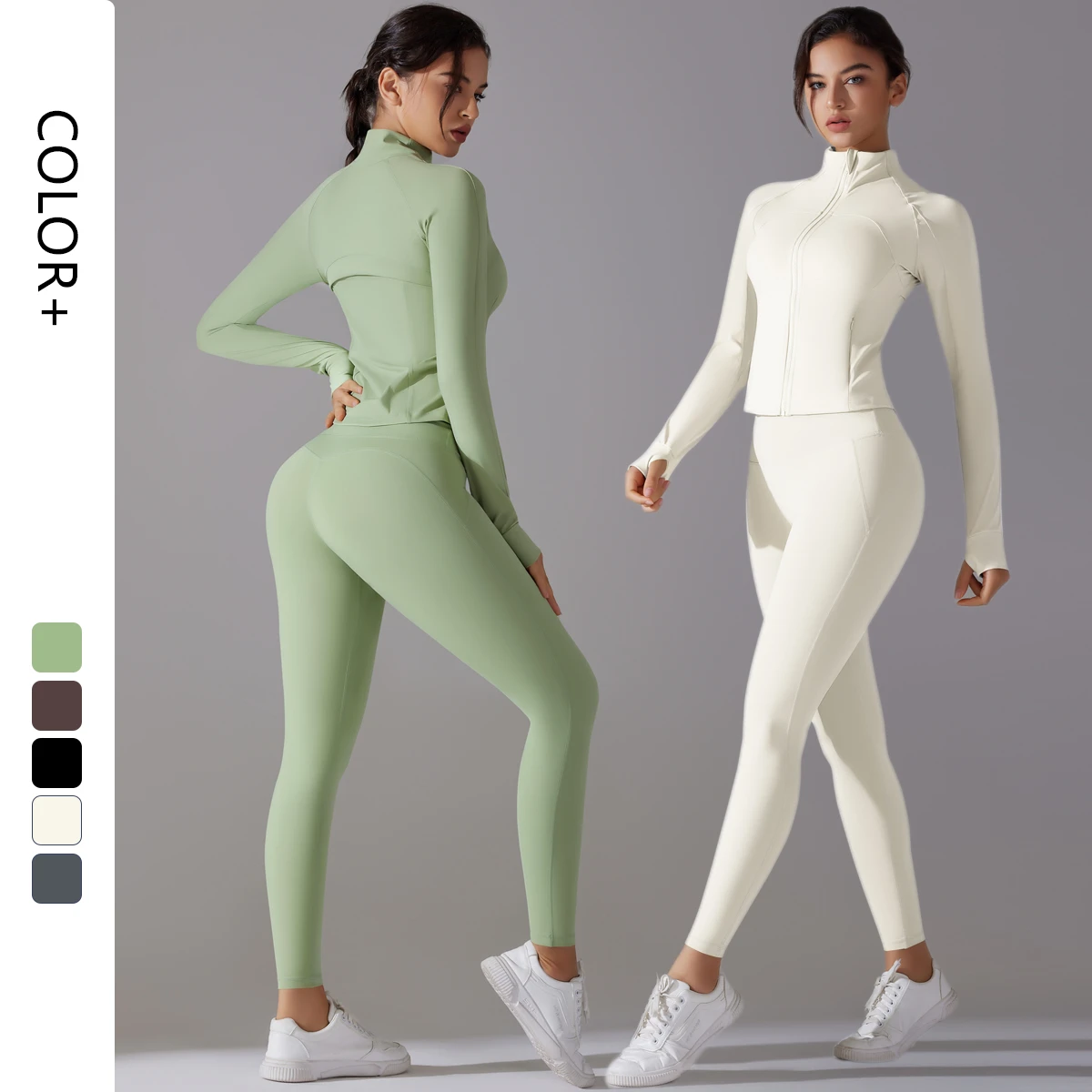 High Quality Women's Quick Dry Yoga Sports Suit Fashionable Slim Gym Fitness Zipper Track Leggings Breathable Lightweight Jacket