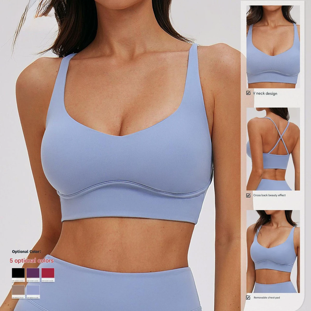 Lanyu Brushed Yoga Bra with Cross-Back Cutouts Beautiful Back Fitted Sports Bra for Women Outdoor Running Bra New Yoga Set