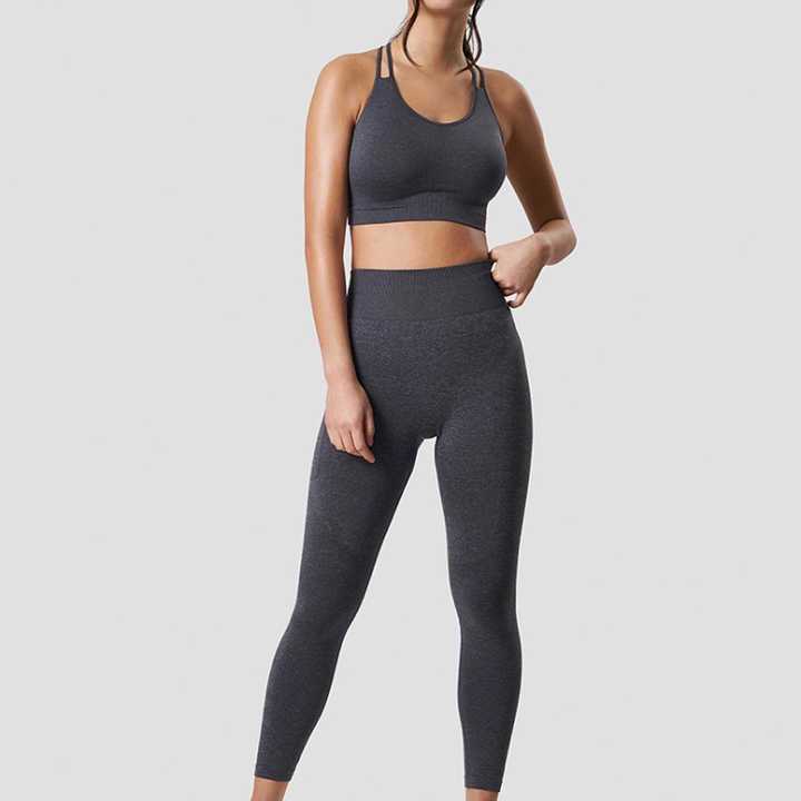 High Quality Solid 100% Cotton Breathable Quick Dry Yoga Set For Women 2 Piece Set Gym Fitness Sports Wear Elastic Waist