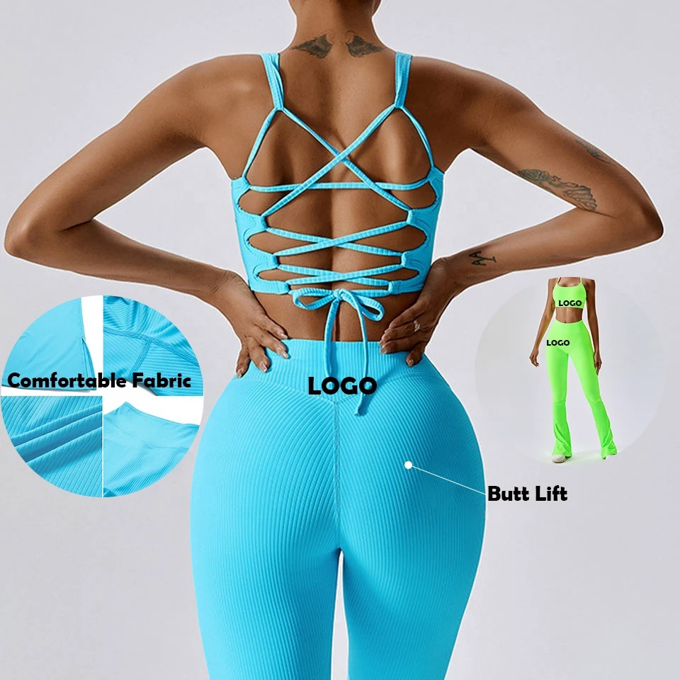 Women XL-6XL Seamless Yoga Set 2 Pcs Fitness Suit Plus Size Sports Bra and Flare Leggings Pants High Waist Yoga Sets Activewear