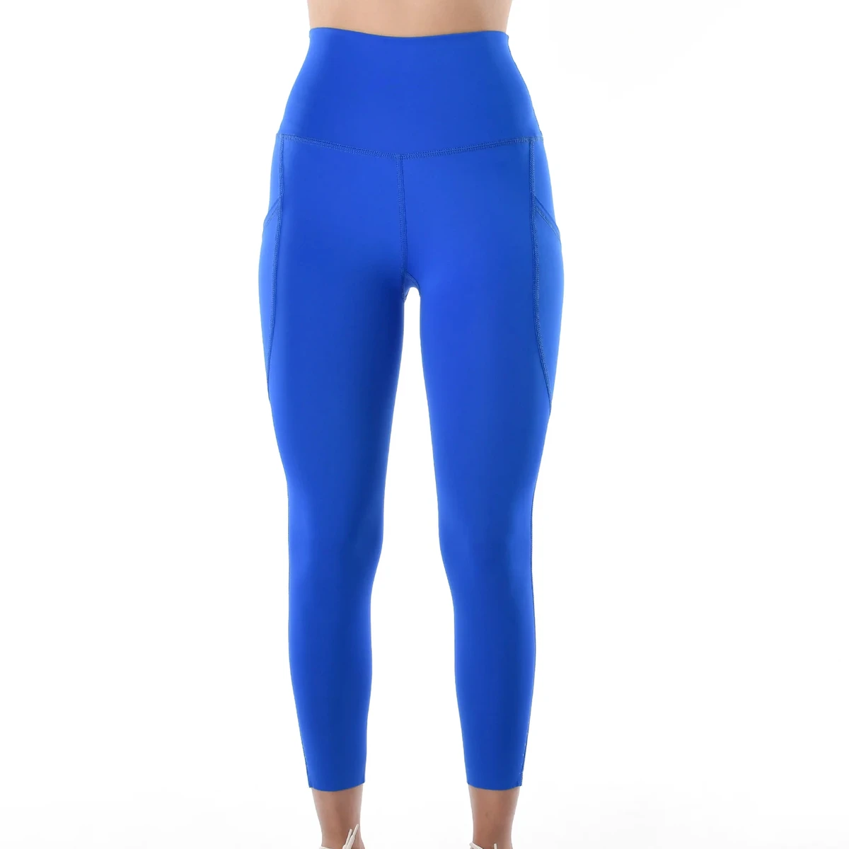 Women's 100% Cotton Mid-Waist Fitness Blue Leggings Comfortable Slim Fit High Waist Knitted Fabric Customized Top Design