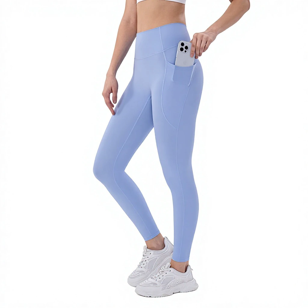 Women High Waist Yoga Leggings With Side Phone Pockets Cool Feeling Seamless Tummy Control Workout Running Sports Pants