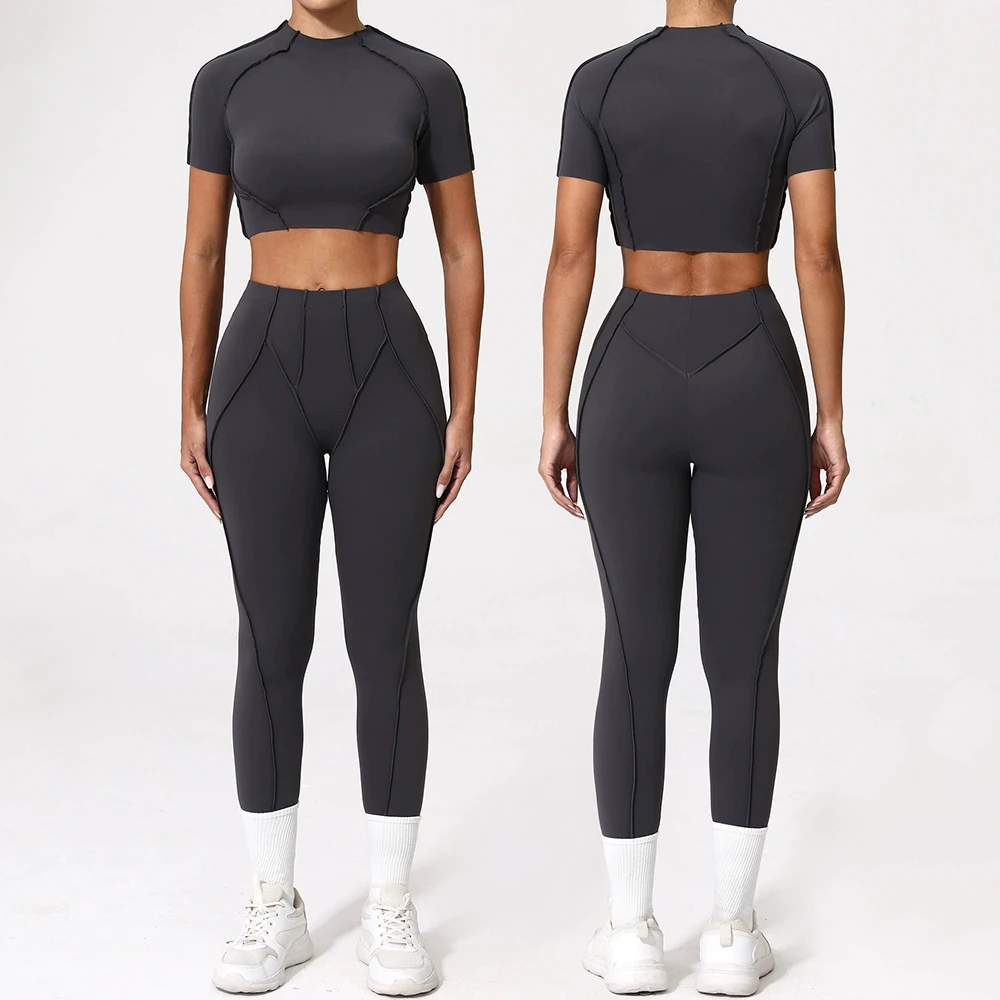 Wholesale S-XL High-quality Yoga Set, Quick Drying Tight Fitting Short Sleeved Fitness Suit, Running Sports Set for Women