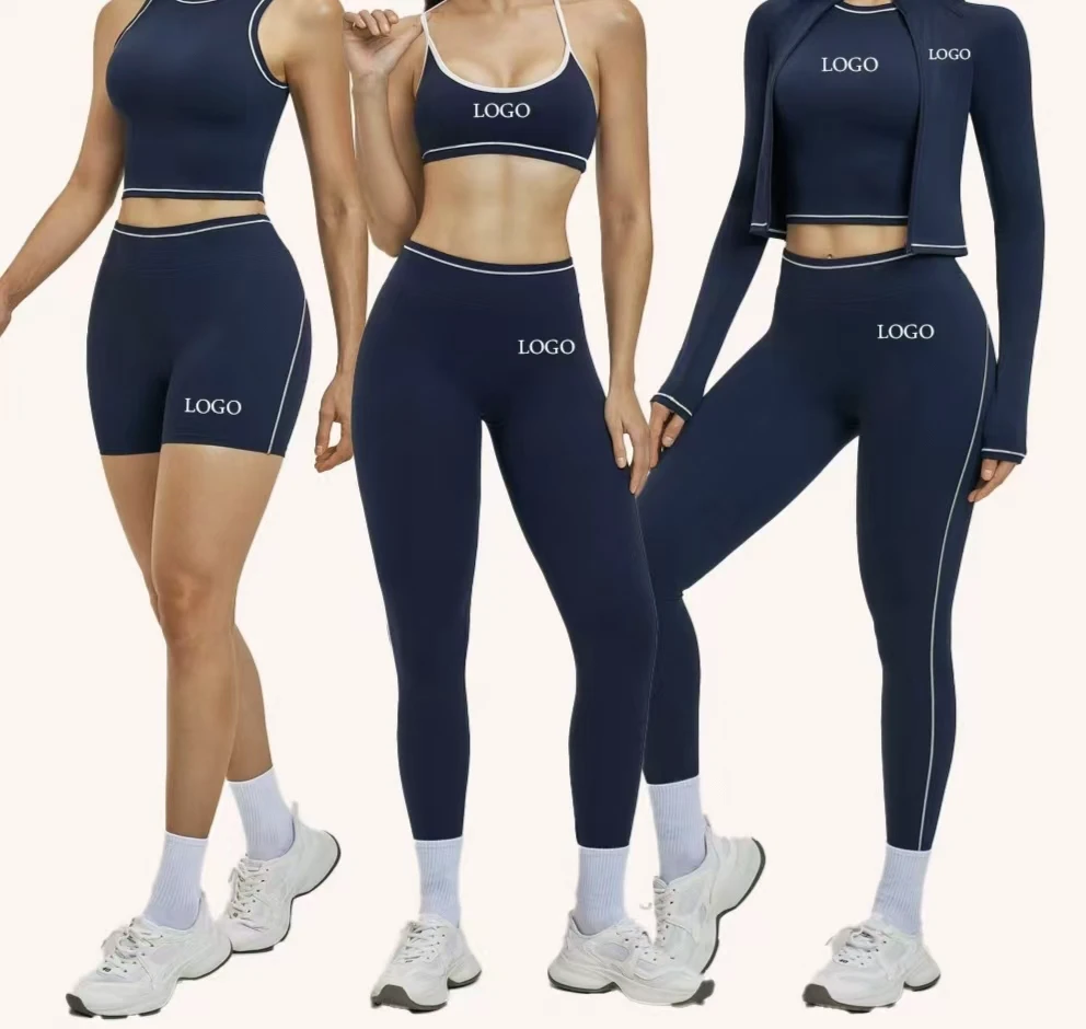 Women's 3pcs Breathable Stretch Workout Sets Yoga Sports Cross Back Bra Slim Fitness Jackets Leggings Nylon/spandex Activewear