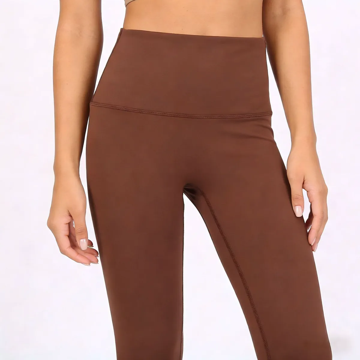 Women's High Waist Ankle-Length Solid Cropped Yoga Pants Peach Butt-Lifting Tummy Control Wrinkle-Resistant Polyester/Nylon for