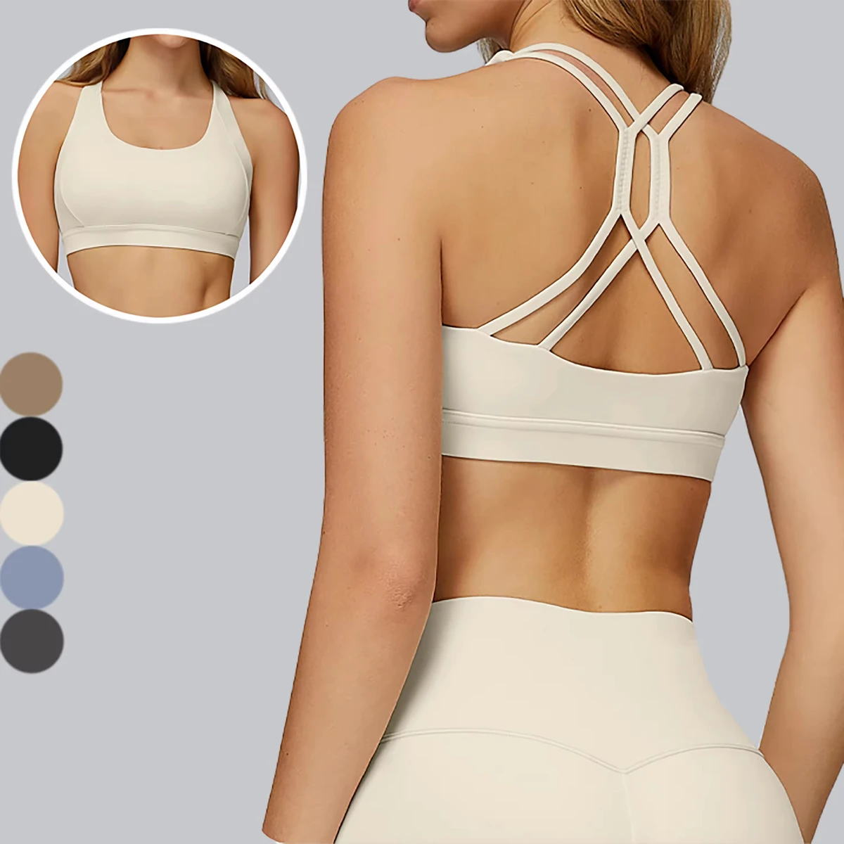 Latest Custom Logo High Elastic Double Shoulder Strap Sport Bra Women Fitness Hollow Cross Back Push up Sport Bra Fitness Bra