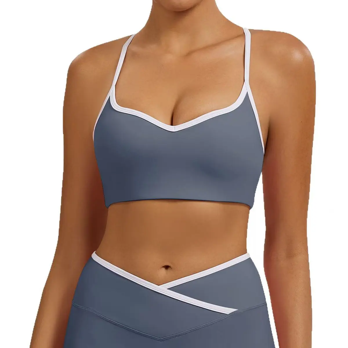 Women's Lightweight Adjustable Compression Sport Bra Supportive Stretchy Contrast Color Yoga Fitness Crop Yoga Bra