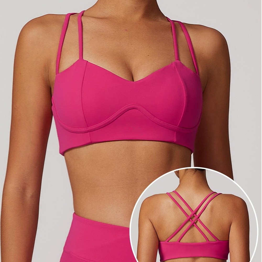 New Fashion Women Sports Bra High Support Breathable Quick Dry Eco-Friendly Front Logo Lightweight Durable Fabric