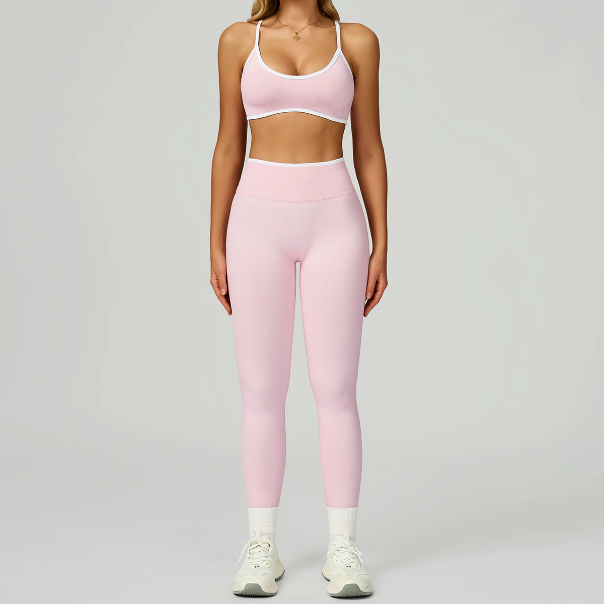 Unique Design Seamless Contrast 2 Pieces Yoga Sets Hollow Back High Waist Sports Wear Outdoor Gym Fitness Sets for Women