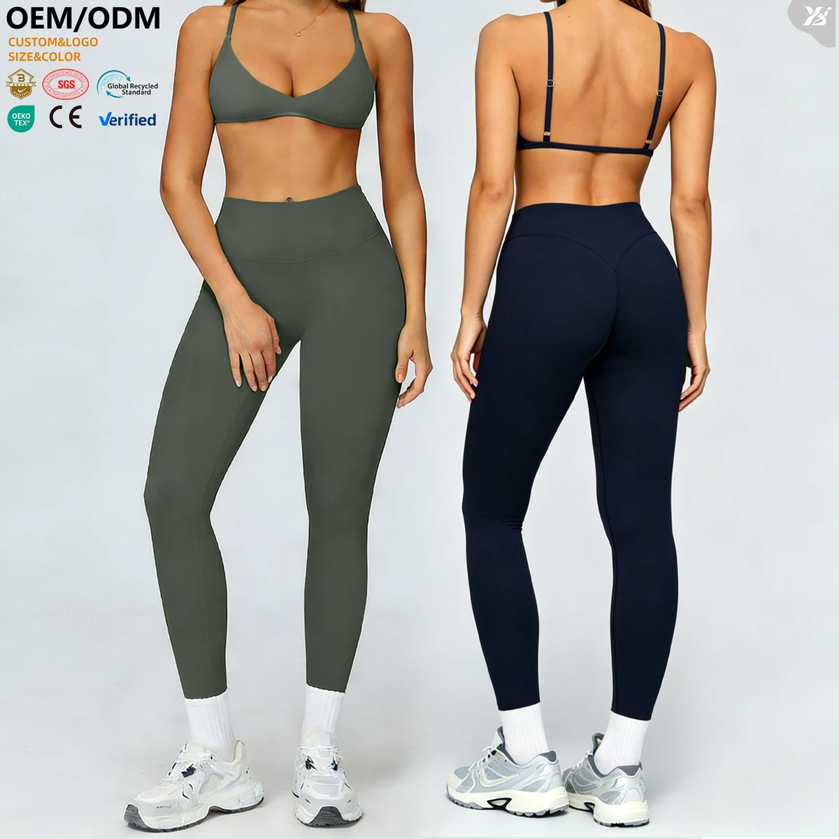 XW-AWX8002-3+ACK8002-1 Factory Supply Custom Backless Women 2 Pieces Sports Bra Set Workout Leggings Sportswear Yoga Gym Clothes