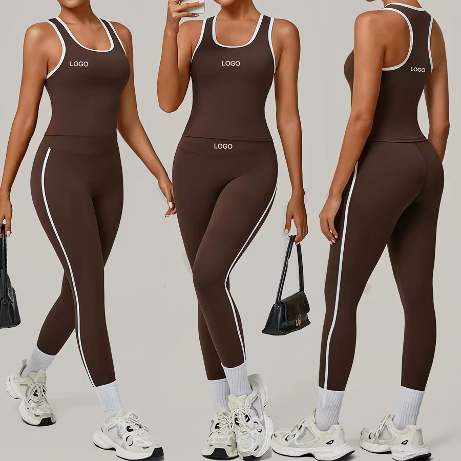 Wholesales Gym Clothes Women Activewear Tank Top Contrast Color Slim Fit Yoga Suit Fitness Vest Sports Workout Sets for Women