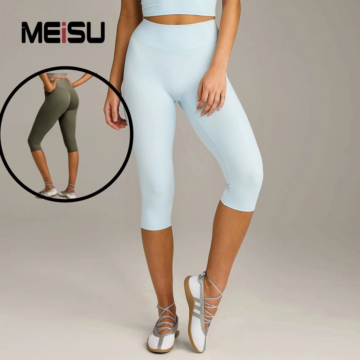 Custom Logo High Waist Yoga Capri Leggings, Quick Dry Tummy Control Butt Lifting Compression Workout Cropped Pants for Women