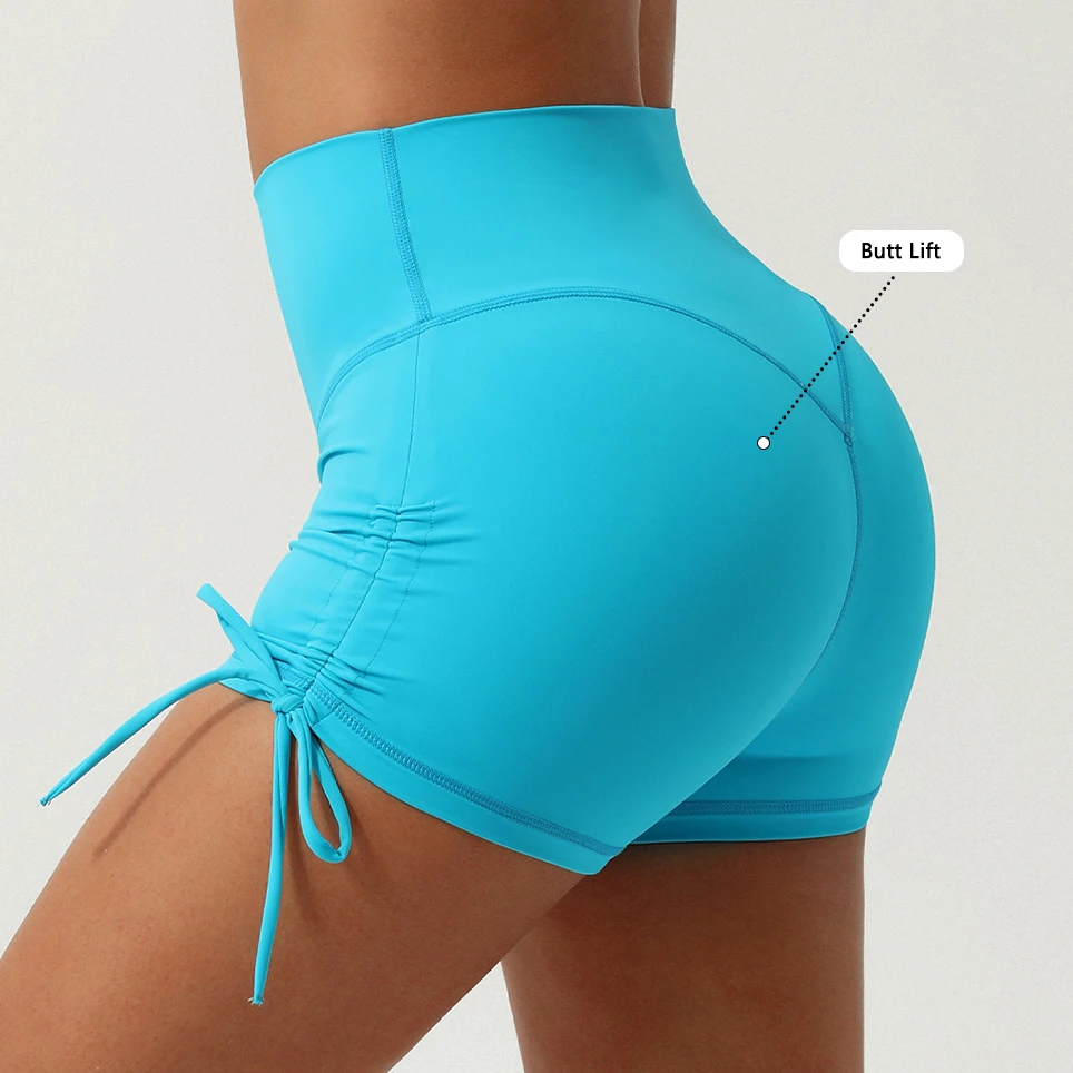 New Pleated Drawstring Yoga Shorts, Quick Drying V-shaped Hip Lifting Sports Pants, Running Training Fitness Pants