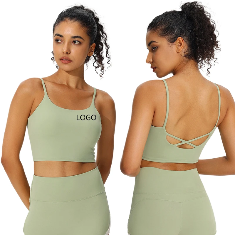Naked Feeling Sports Bra Thin Shoulder Straps Fitness Vest with Detachable Gym Yoga Compression Feature
