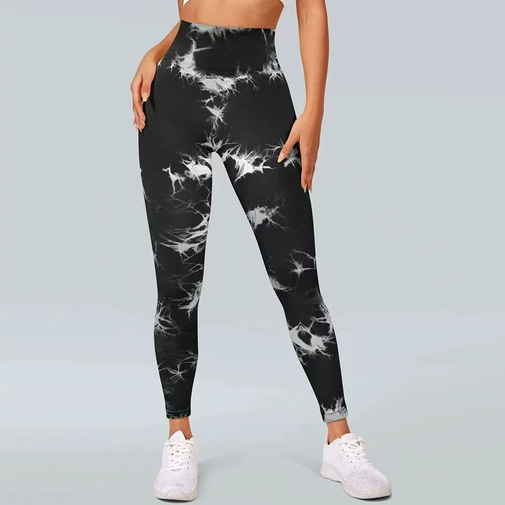 Tie Dye Plus Size Seamless Butt Lifting Long Pants Tight High Waist and Elastic Sports Fitness Yoga Pants for Woman