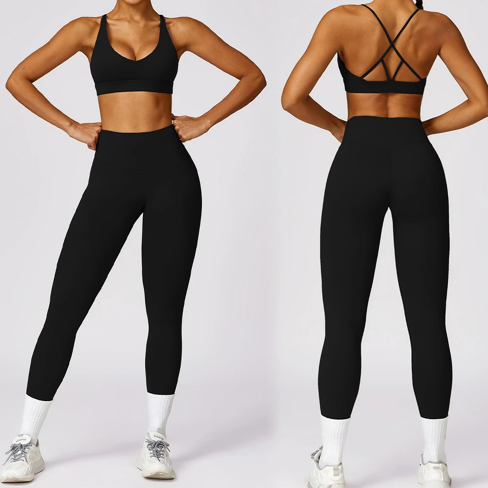 Custom High Elastic Quick Dry Athletic Wear Womens 2 Piece Sportswear Yoga Gym Fitness Workout Clothing Set