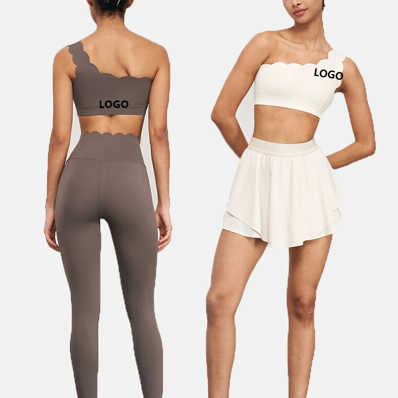 XY1562 Hot Selling Single Shoulder Strap Sports Asymmetrical Bra Solid Color Fitness Yoga Running Sports Bra for Women