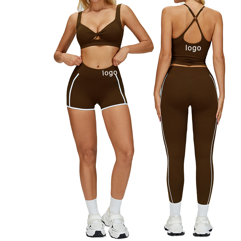 Women Solid 2-Piece Bra Push Leggings Yoga Sets Gym Fitness Activewear Workout Running Sportswear Quick Dry Spandex/Nylon Front
