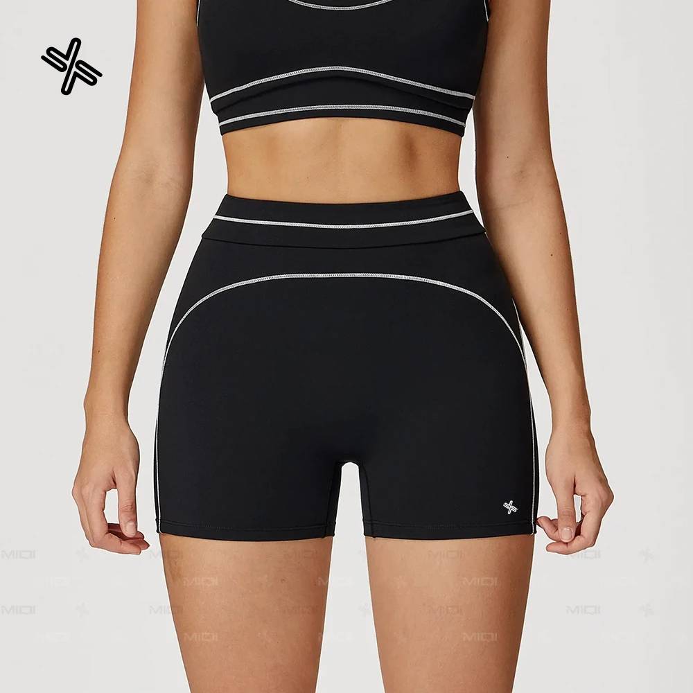 Custom Size Spandex/Nylon Four-Way Stretch High Waisted Running Shorts for Gym Fitness Workout Yoga