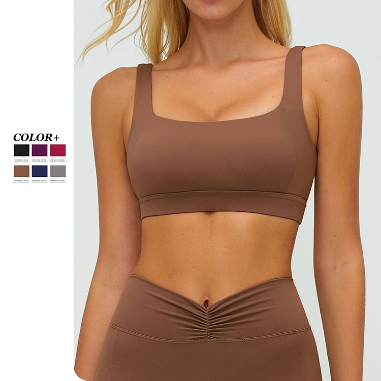 Women High Support Backless U Neck Color Blocking Elastic Breathable Quick Dry Moisture Wicking Nylon Spandex Yoga Sports Bra