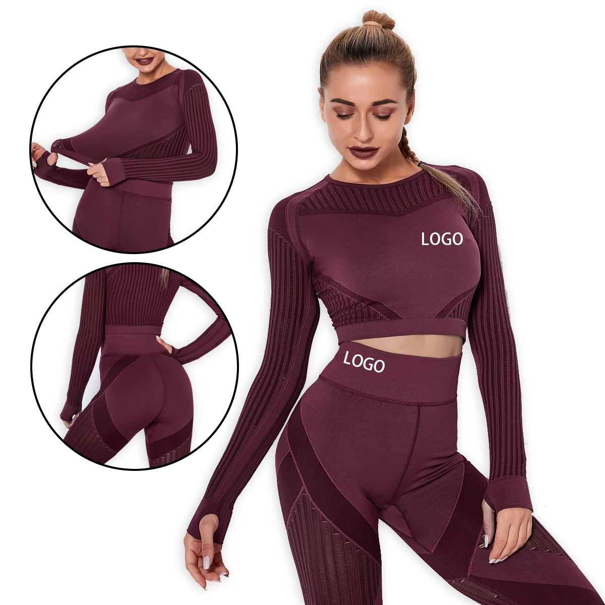 2025 Wholesale Long Sleeve Crop Top Yoga Legging With Custom logo Seamless Activewear Wear Yoga Set