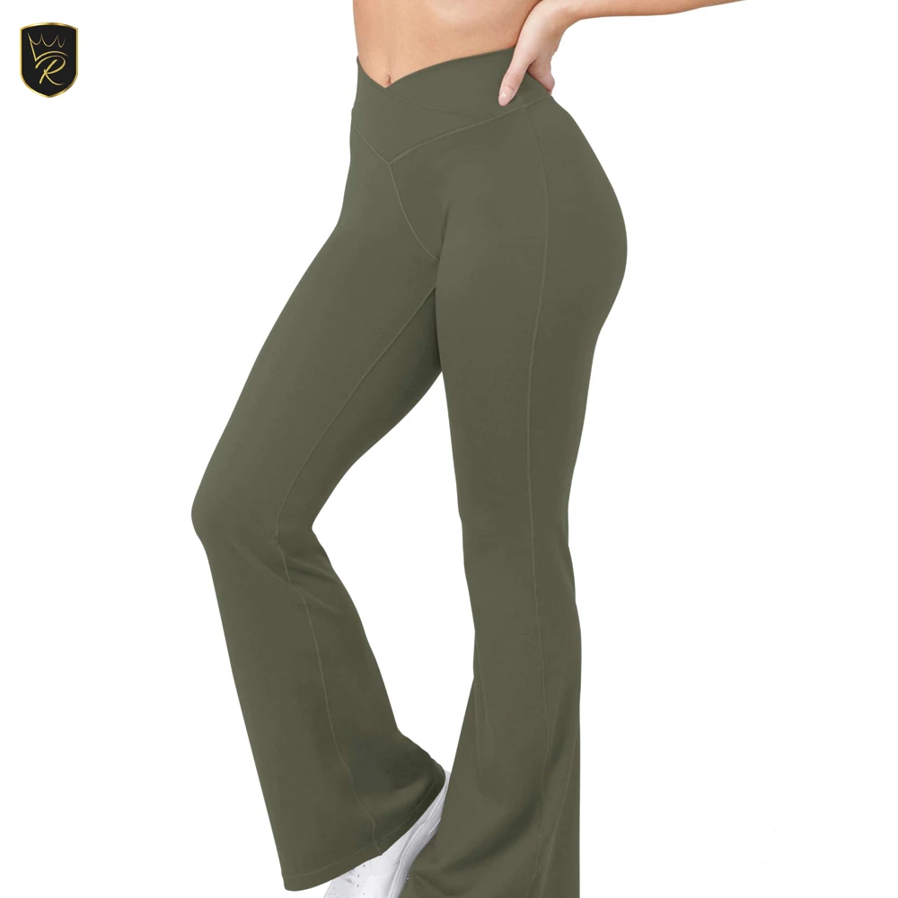 Customized Women Flare Yoga Pants Bootcut Mid Waist Solid Quick Dry Breathable Athletic Wear for Training Running and Exercise
