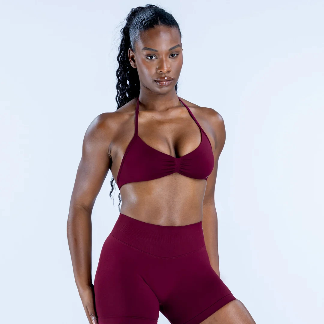 Seamless Strappy Breathable V-neck Sports Bra Women High Stretch Workout Gym Yoga Activewear Shorts