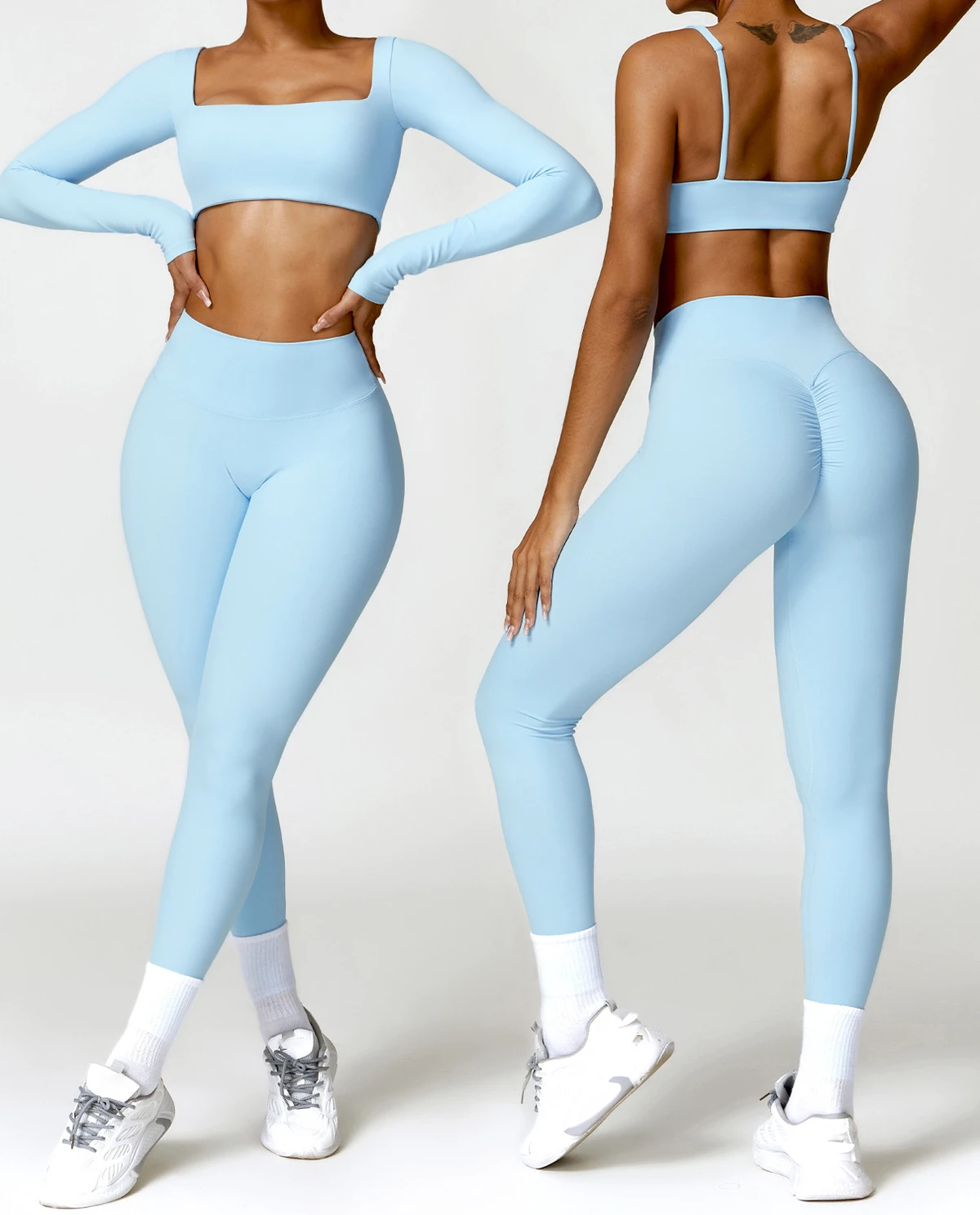 Customized Wholesale Fitness Yoga Wear Two Piece Set Quick Dry Running Sports Yoga Bra Leggings Long Sleeve Yoga Wear