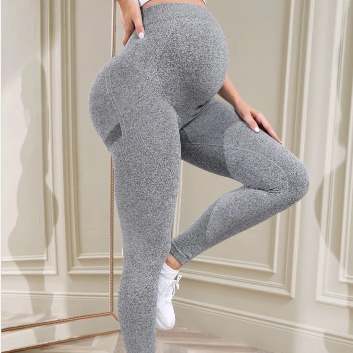 Maternity High Elastic Waist Support Moisture-Wicking Quick-Dry Solid Color Ankle-Length Yoga Pants Polyester/Nylon Lightweight