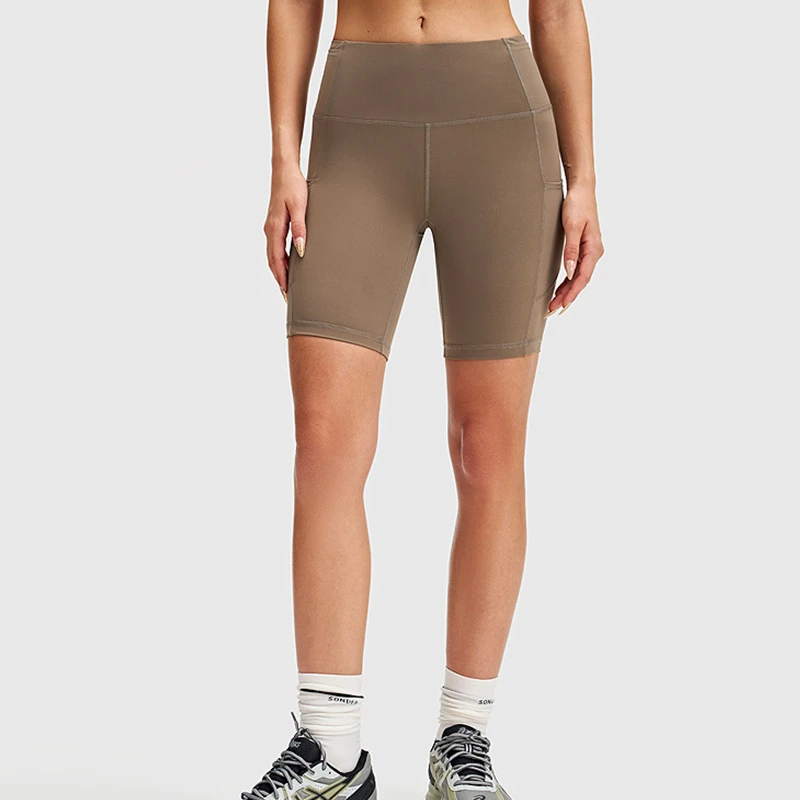 Women's High-Waisted Yoga Shorts - High-Elasticity Pocket Fitness Pants, Outdoor Cycling & 5-Inch Sports Tight Pants