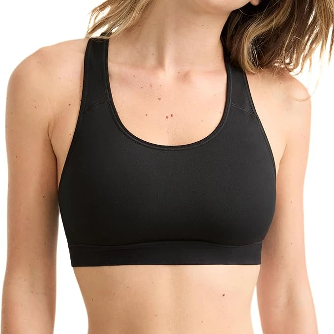 Pull On Sports Bra Women Medium Support Removable Pads Racerback Seamless Breathable Nylon Spandex Yoga Gym
