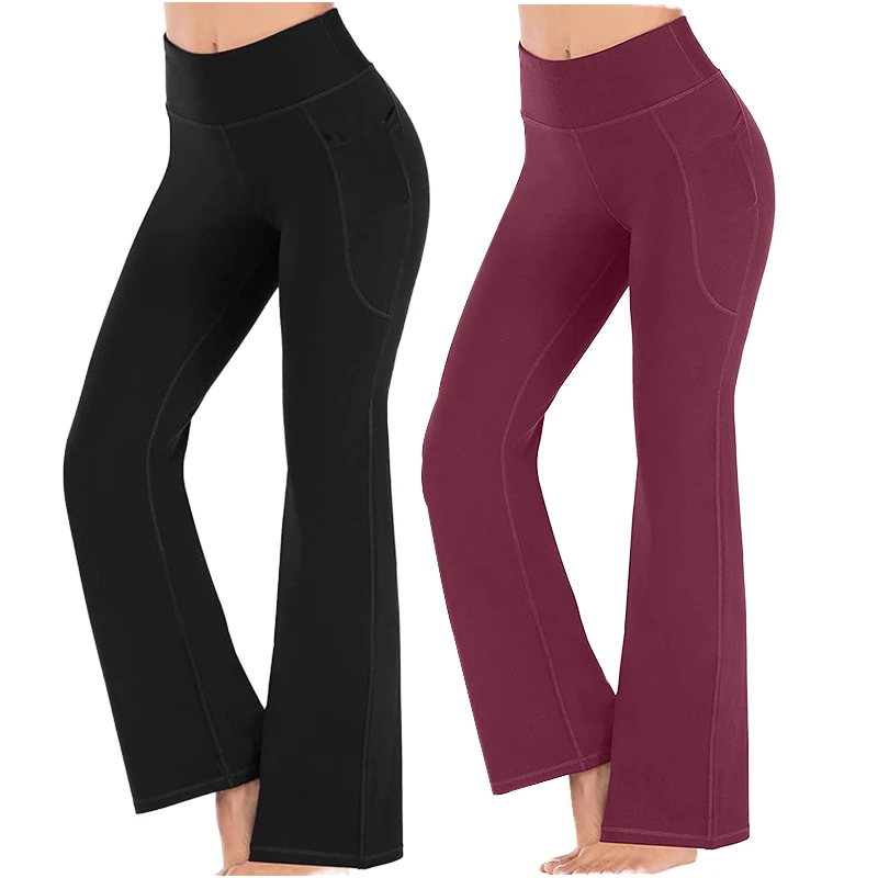 Custom Logo Women's Loose Wide Leg Sports Fitness Pants Running Workout Tummy Control High Waist Yoga Leggings with Pockets