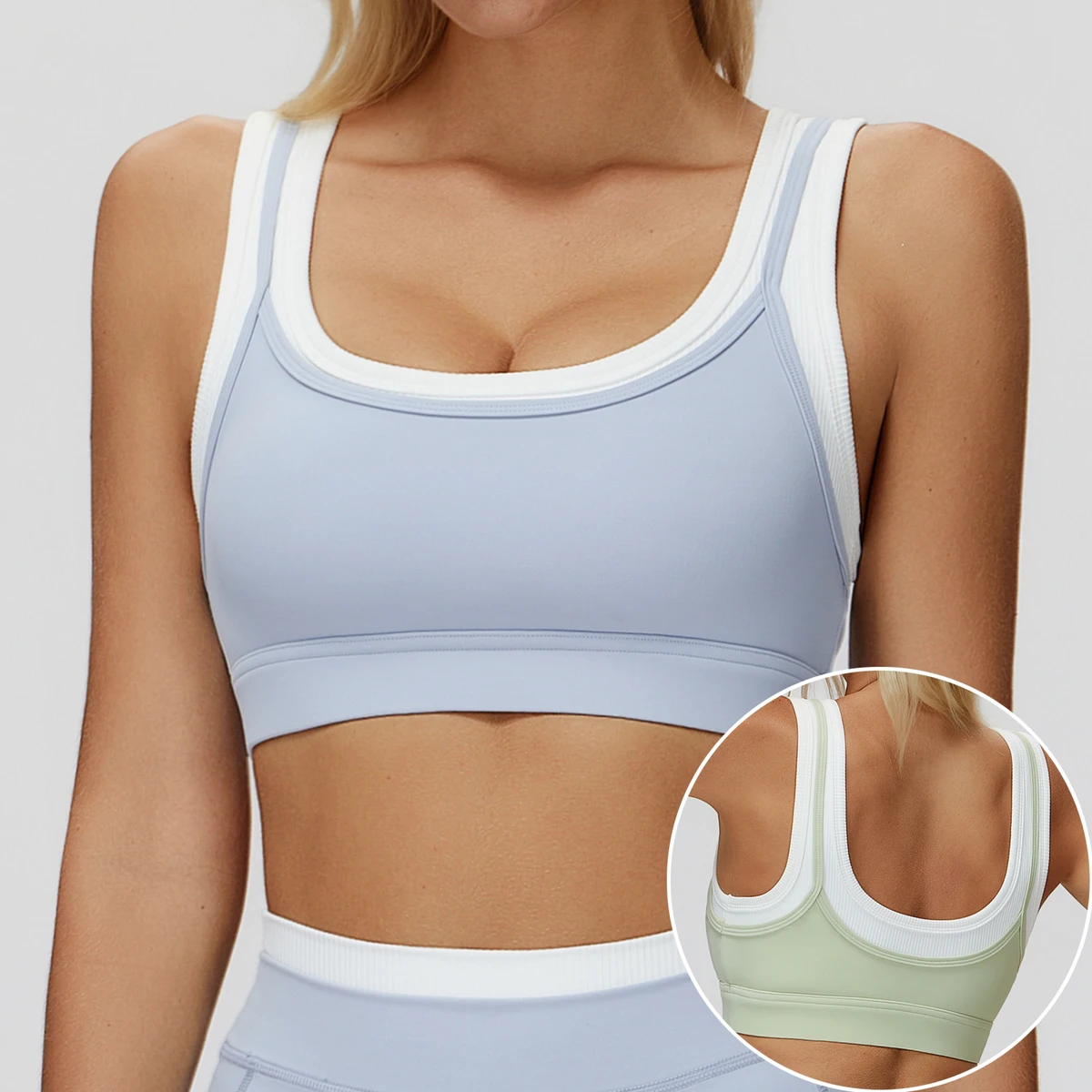High Quality Bare-Feel Two-Piece Sports Bra Ribbed Contrast-Color Yoga Bra Running Fitness Sports Bra