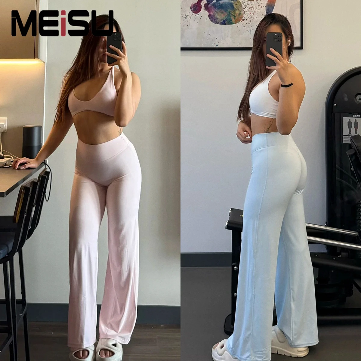 Custom Women Yoga Pants High Waist Loose Fit Flared Straight Leg Butt Lift Seamless Pilates Pants OEM ODM Factory Supplier