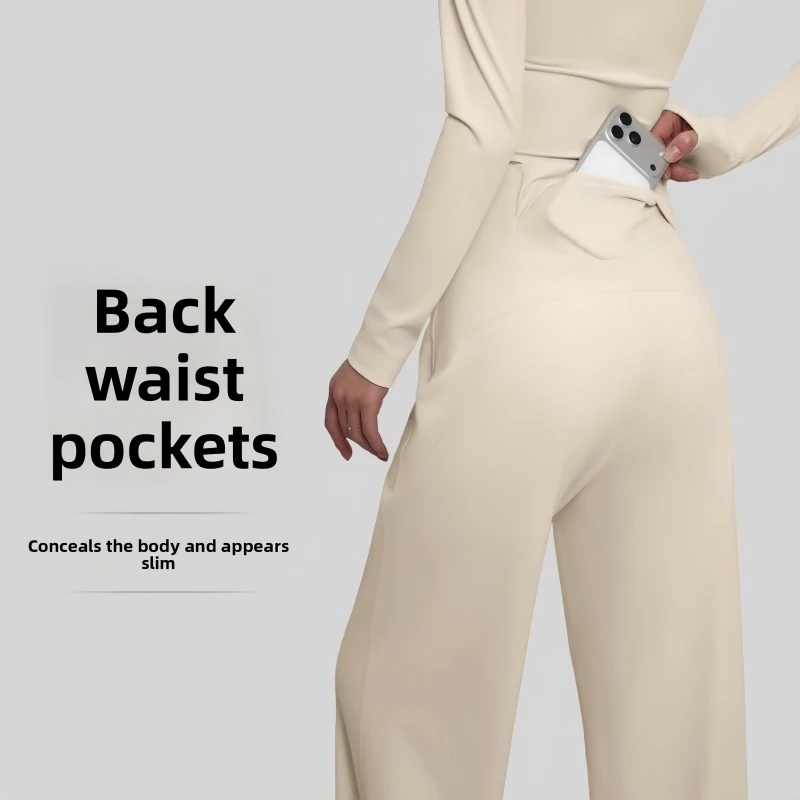 High Waist Yoga Pants With Back Pocket, Butt Lifting Straight Leg Workout Pants For Slim Fit