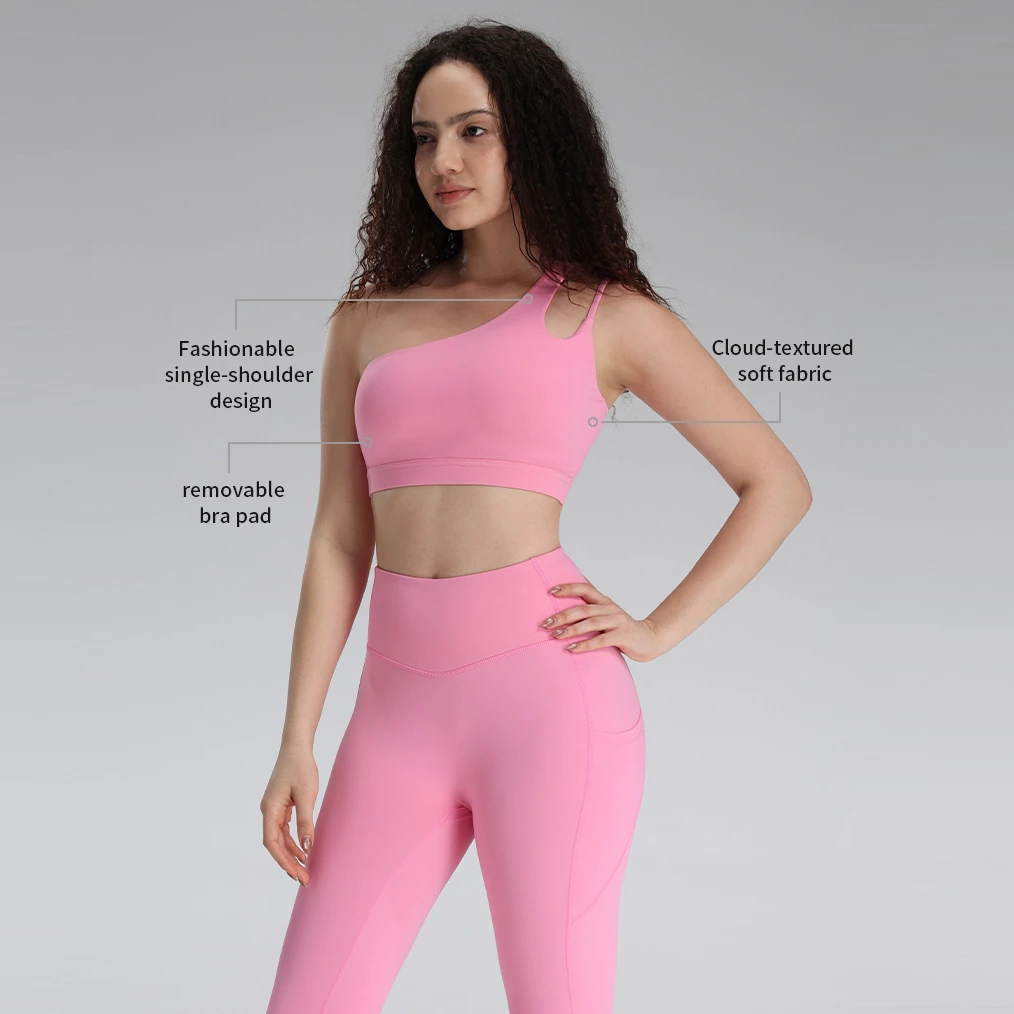 Women's Beautiful Back Gym Sports Underwear Oblique Shoulder Shockproof Yoga Bra Irregular Straps Breathable Running Sports Bra