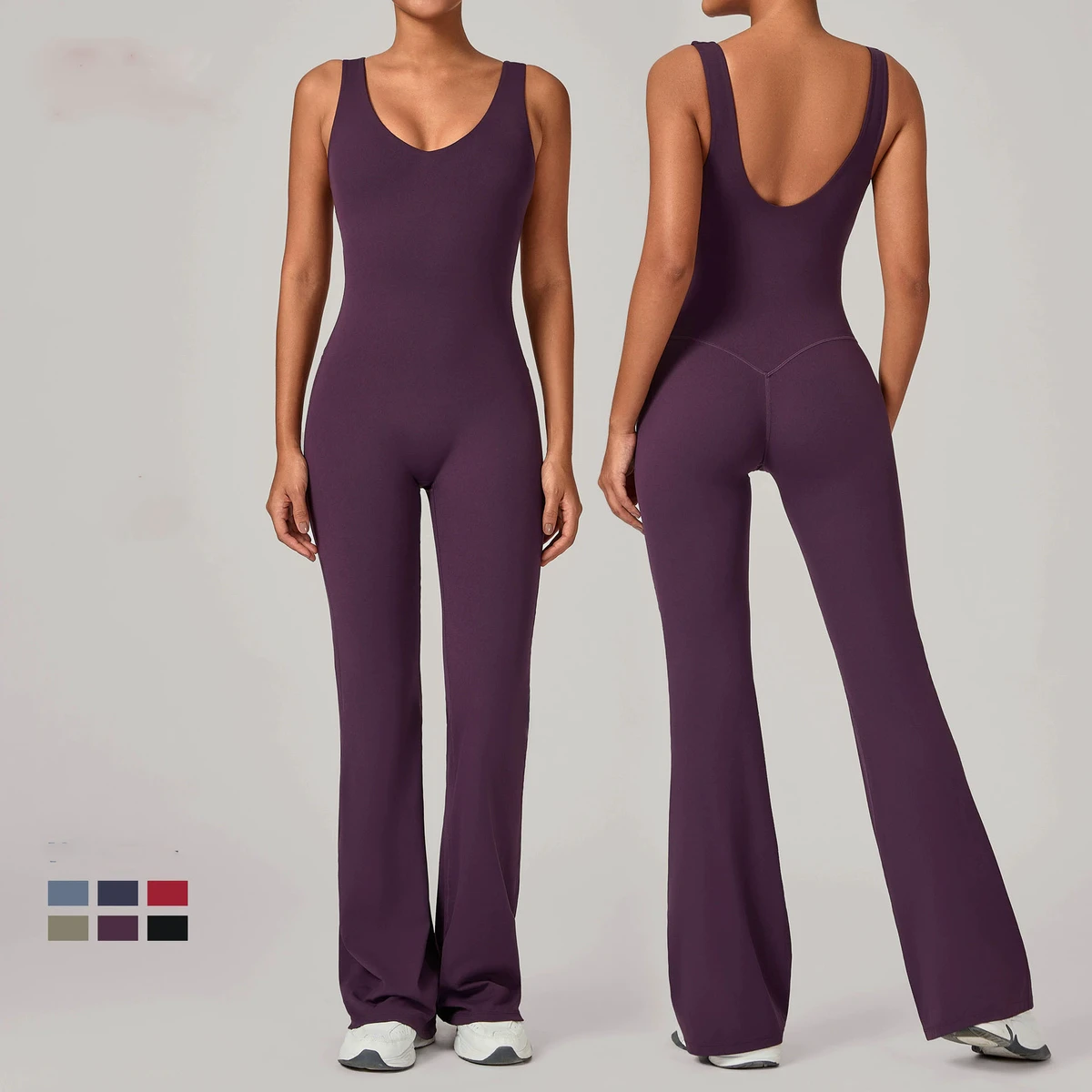 YanRuo Horn Solid Breathable Yoga Jumpsuit 2-Piece Tight-fitting Sports Set Wide-leg Running Fitness Suit